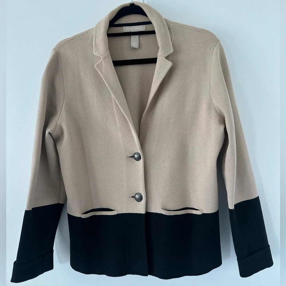 Banana Republic Blazer jacket cotton two tone Navy - Tan Size L Spandex . NWOT